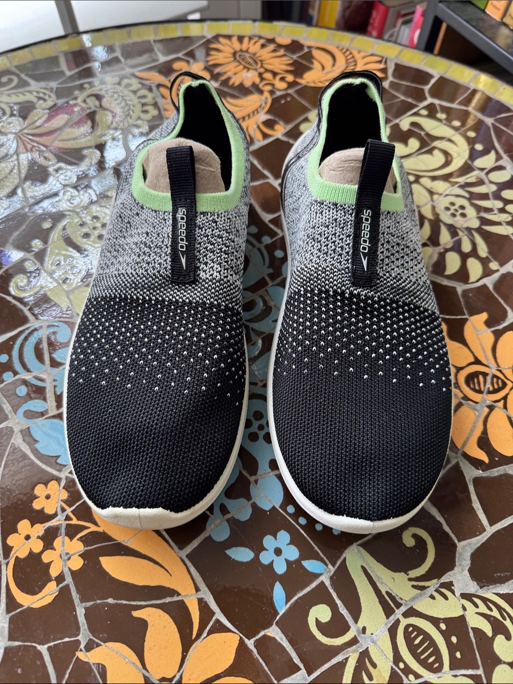 Speedo Black, Gray & Mint Knit Slip-On Sneakers Sz:7